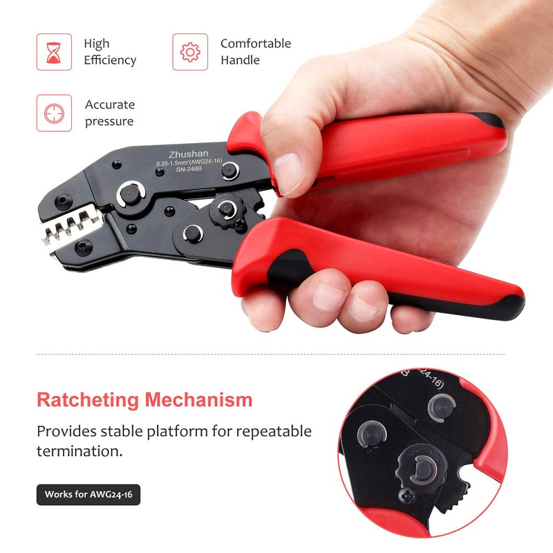 Zhushan Wire Crimping Tool for Dupont, Molex, JST Terminals AWG24-16 (0.25-1.5mmÂ²) - Professional Wire Crimper and Molex Crimper - Image 4